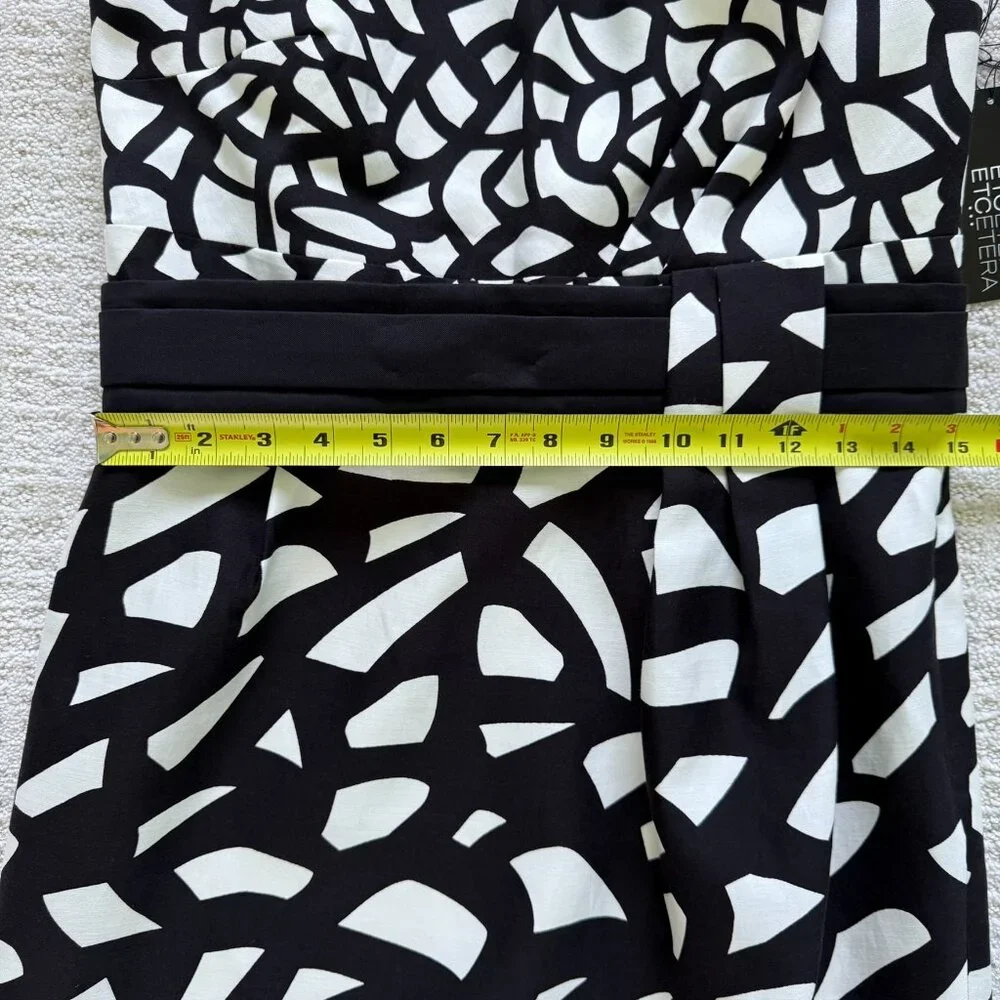 NWT ETCETERA | One Shoulder Black & White Silk Dress Sz 8 - Picture 4 of 7